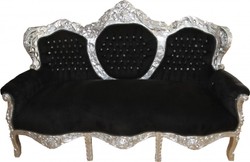 Casa Padrino Barock 3-er Sofa King Schwarz / Silber mit Glitzersteinen 184 x 125 x 81 cm Casa Padrino Barock 3-er Sofa King Schwarz / Silber mit Glitzersteinen 184 x 125 x 81 cm
