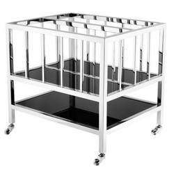 Casa Padrino Carrello portariviste di lusso in acciaio inox lucido, argento, 50 x 40 x H. 46,5 cm