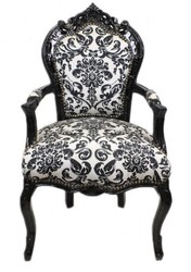 Casa Padrino Barocco Cena Chair motivo floreale nero / bianco con braccioli Casa Padrino Barocco Cena Chair motivo floreale nero / bianco con braccioli
