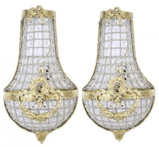 Casa Padrino Set de Lámparas de Pared Barrocas en Cristal y Oro - 20 x 10 x 45 cm Casa Padrino Set de Lámparas de Pared Barrocas en Cristal y Oro - 20 x 10 x 45 cm