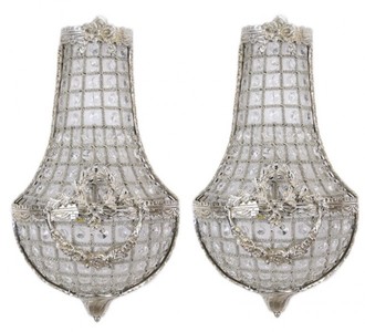 Casa Padrino Set Apliques Barrocos Cristal Plata - Elegante Lámpara de Pared con Elementos de Vidrio, 20 x 10 x 45 cm Casa Padrino Set Apliques Barrocos Cristal Plata - Elegante Lámpara de Pared con Elementos de Vidrio, 20 x 10 x 45 cm