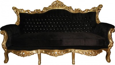 Casa Padrino Divano Barocco Master Nero / Oro con Strass Bling Bling - 210 x 135 x 90 cm Casa Padrino Divano Barocco Master Nero / Oro con Strass Bling Bling - 210 x 135 x 90 cm