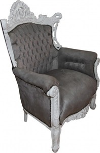 Casa Padrino Barock Sessel Al Capone im Antik Stil, Grau und Weiss, Höhe 128 cm, Breite 90 cm, Tiefe 80 cm