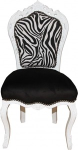 Silla Casa Padrino barroco Cena sin reposabrazos Negro / cebra / Weiss muebles antiguos cebra