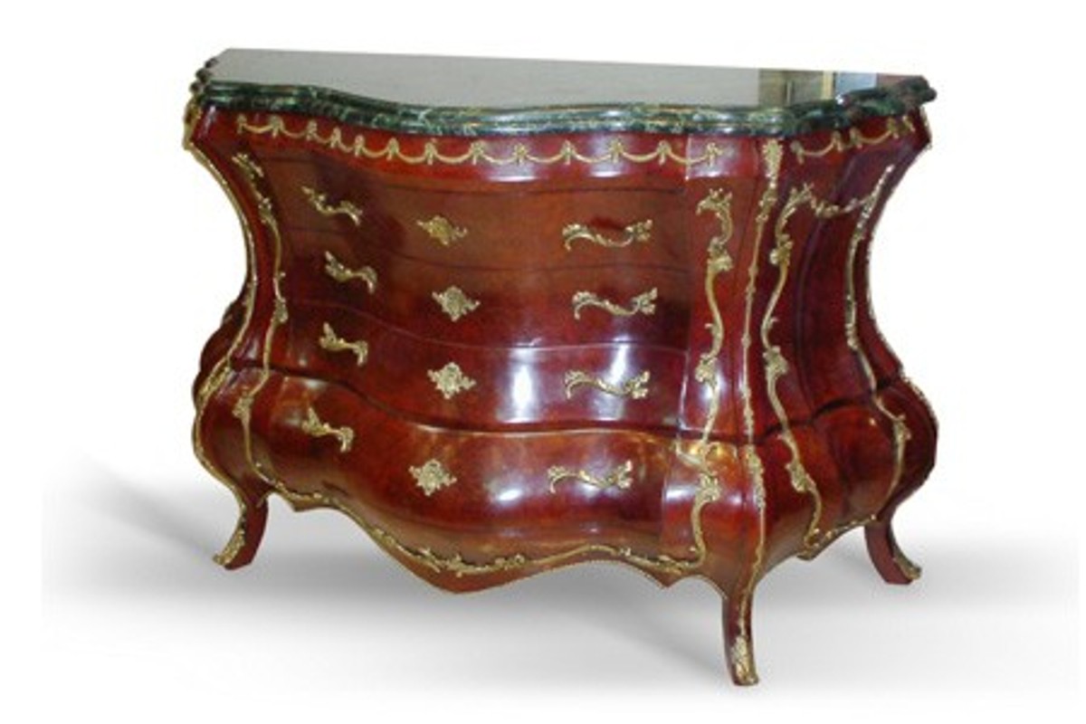 Casa Padrino Baroque chest marble topped mahogany brown with golden metal applications 140 cm - Hotel Collection Casa Padrino Baroque chest marble topped mahogany brown with golden metal applications 140 cm - Hotel Collection