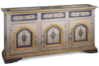 Casa Padrino Barock Sideboard Vintage Look Weiß / Blau / Gelb handbemalt 205 x 50 x 101 cm Casa Padrino Barock Sideboard Vintage Look Weiß / Blau / Gelb handbemalt 205 x 50 x 101 cm