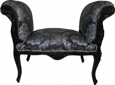 Casa Padrino barroco Taburete modelo de la plata / Negro - Asiento