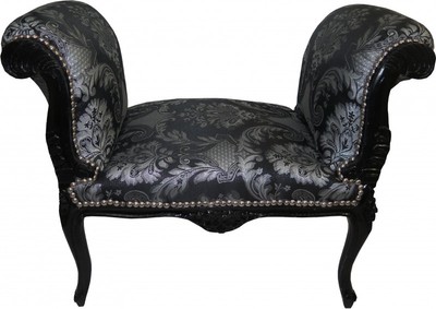 Casa Padrino Barock Schemel Hocker Silber Muster / Schwarz - Sitzbank
