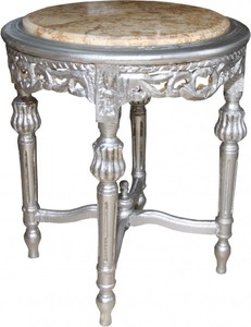 Casa Padrino Baroque Side Table with Marble Top Round Silver 52 x 45 cm Antique Style - Telephone Flower Table