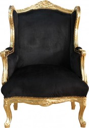 Casa Padrino Baroque Lounge Throne Armchair Black/Gold - Elegant Wingback Chair - Height 120 cm