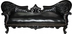 Casa Padrino Barock Vampire Couch Sofa Schwarz Leder Black Leather Salon Lounge PU Baroque