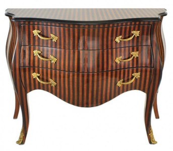 Casa Padrino Barock Kommode im Streifen Design Braun / Schwarz - Massivholz Kommode, Breite 120 cm