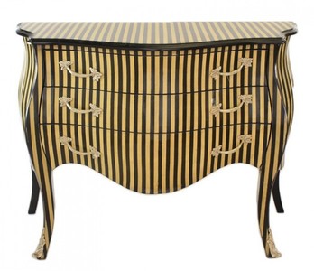 Casa Padrino Barock Kommode Creme Schwarz Streifen Black Cream Stripes Commode Chest of Drawers Furniture Interior Möbel