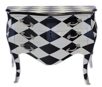 Casa Padrino Barock Kommode Karo Checkered Checkerboard Checker Schwarz Weiß Kariert Schrank Möbel Furniture Interior 