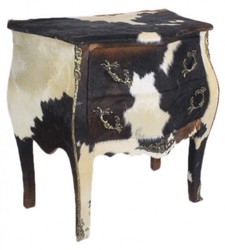 Casa Padrino Cassettiera Barocca Pelle di Mucca Nero / Bianco 100 cm - Mobili Stile Antico