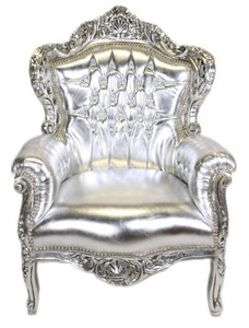 Casa Padrino Fauteuil Baroque King Argent / Aspect Cuir Argent avec Strass Bling Bling - 120 x 85 x 85 cm Casa Padrino Fauteuil Baroque King Argent / Aspect Cuir Argent avec Strass Bling Bling - 120 x 85 x 85 cm