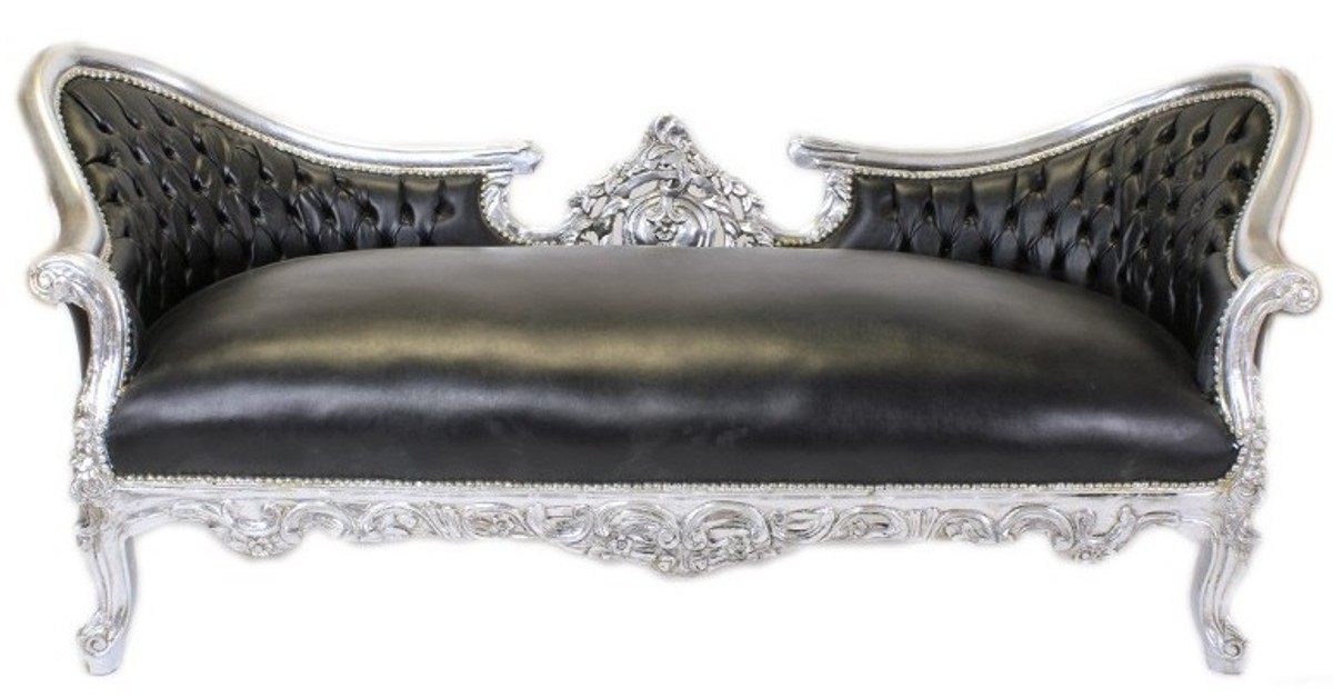 Casa Padrino Baroque sofa Vampire black leather look / Silver - Limited Edition - Coffee Lounge Casa Padrino Baroque sofa Vampire black leather look / Silver - Limited Edition - Coffee Lounge