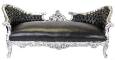Vampire Sofa Barock Schwarz Lederoptik Silber Kunstleder Black Leatherlook Leather Silver Baroque Lounge Wohnzimmer Couch Möbel Vampire Sofa Barock Schwarz Lederoptik Silber Kunstleder Black Leatherlook Leather Silver Baroque Lounge Wohnzimmer Couch Möbel