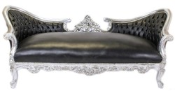 Casa Padrino Divano Barocco Vampire stile antico, similpelle nera e argento, 200 x 75 x 82 cm Casa Padrino Divano Barocco Vampire stile antico, similpelle nera e argento, 200 x 75 x 82 cm