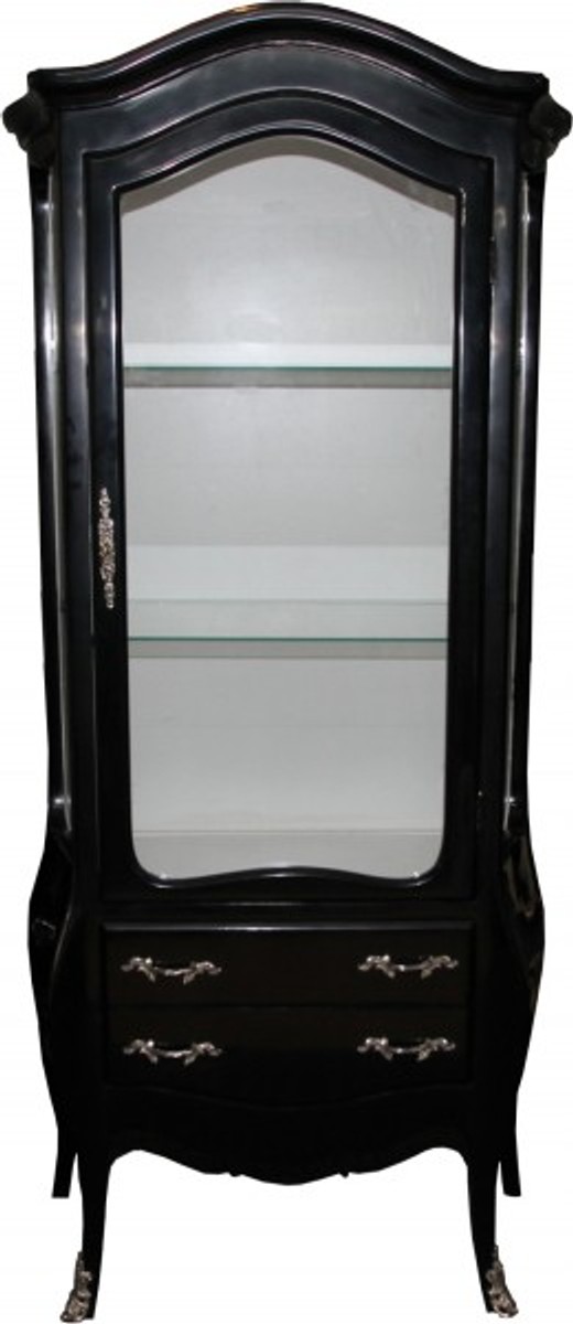 Casa Padrino Baroque cabinet in black / white with silver handles - Display case - cupboard Casa Padrino Baroque cabinet in black / white with silver handles - Display case - cupboard