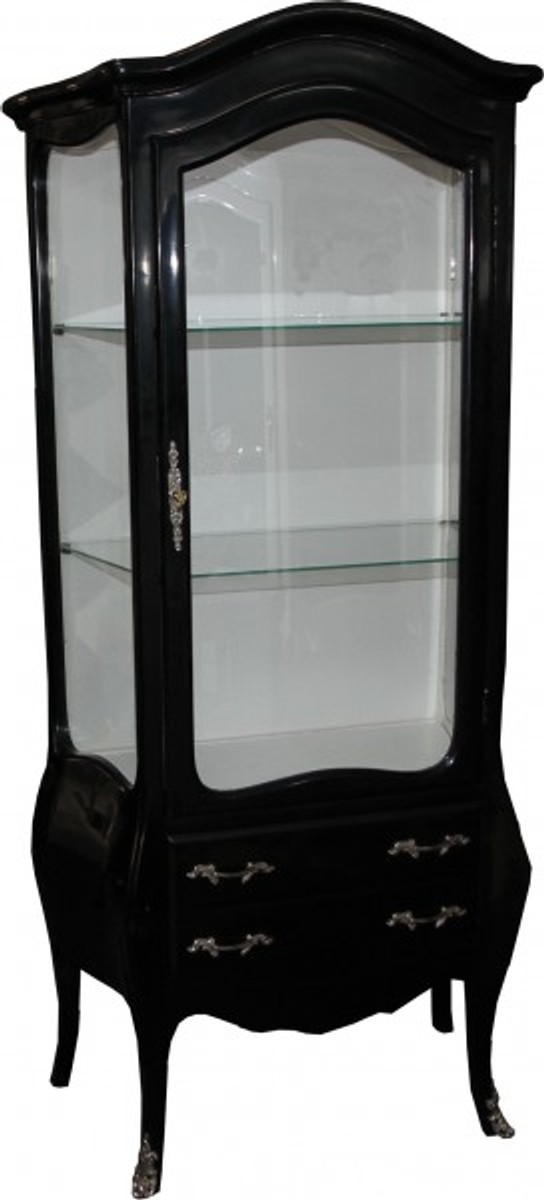 Casa Padrino Baroque cabinet in black / white with silver handles - Display case - cupboard Casa Padrino Baroque cabinet in black / white with silver handles - Display case - cupboard