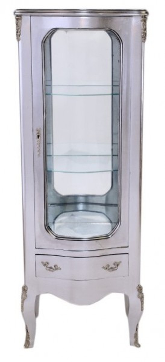 Casa Padrino Barock Vitrine Glas Vitrine Vitrinen Schrank Glass Cabinet Broque Furniture Interior Möbel Silber Silver Casa Padrino Barock Vitrine Glas Vitrine Vitrinen Schrank Glass Cabinet Broque Furniture Interior Möbel Silber Silver
