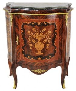 Casa Padrino Barock Kommode Schrank Braun Intarsien mit Marmor Platte Grün Sideboard Luxus Möbel Stilmöbel Baroque Chest Drawer Marble Green Brown Intarsia Luruxy Furniture Möbel