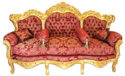 Casa Padrino Barock Sofa Set Bordeaux Muster / Gold - 1 Wohnzimmer Sofa Couch mit 2 Sessel Casa Padrino Barock Sofa Set Bordeaux Muster / Gold - 1 Wohnzimmer Sofa Couch mit 2 Sessel