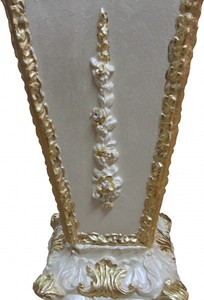 Casa Padrino Barock Luxus Schirmständer Creme / Gold mit Strass Steinen - 71 x 31 x 30 cm