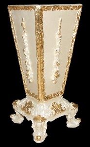 Casa Padrino Barock Luxus Schirmständer Creme / Gold mit Strass Steinen - 71 x 31 x 30 cm