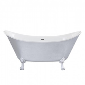 Casa Padrino Jugendstil Badewanne freistehend Edelstahleffekt 1730 mm - Freistehende Retro Antik Badewanne Barock Stil