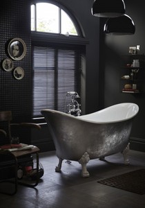 Casa Padrino Jugendstil Badewanne freistehend Edelstahleffekt 1730 mm - Freistehende Retro Antik Badewanne Barock Stil