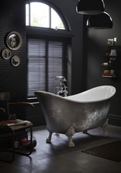 Casa Padrino Jugendstil Badewanne freistehend Edelstahleffekt 1730 mm - Freistehende Retro Antik Badewanne Barock Stil Casa Padrino Jugendstil Badewanne freistehend Edelstahleffekt 1730 mm - Freistehende Retro Antik Badewanne Barock Stil