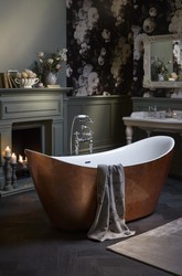 Casa Padrino Art Deco Badewanne freistehend Kupfereffekt Modell He-Hyl 1730 mm - Freistehende Retro Antik Jugendstil Badewanne Casa Padrino Art Deco Badewanne freistehend Kupfereffekt Modell He-Hyl 1730 mm - Freistehende Retro Antik Jugendstil Badewanne
