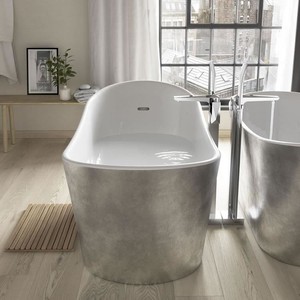 Casa Padrino Art Deco Badewanne freistehend Edelstahleffekt Metallic Edelstahl Weiß 1710 mm - Retro Jugendstil Wanne
