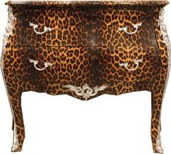 Casa Padrino Commode Baroque Léopard avec applications en métal argenté, 100 x 52 x 85 cm Casa Padrino Commode Baroque Léopard avec applications en métal argenté, 100 x 52 x 85 cm