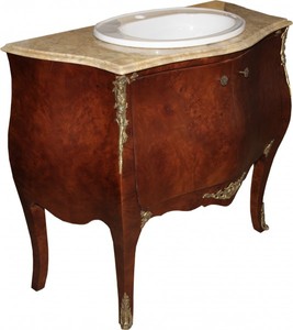Casa Padrino Barock Waschtisch in Braun mit cremfarbiger Marmorplatte - Luxus Badezimmermöbel - 104 x 49 x 90 cm