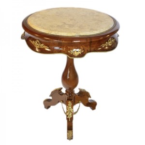 Casa Padrino Baroque Side Table with Marble Top Mahogany / Cream / Gold H80 x 60cm - Louis XVI Antique Style Table Casa Padrino Baroque Side Table with Marble Top Mahogany / Cream / Gold H80 x 60cm - Louis XVI Antique Style Table