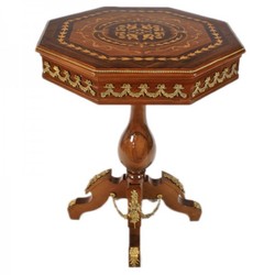 Casa Padrino Barock Beistelltisch Mahagoni Intarsien / Gold H75 x 65cm - Ludwig XVI Antik Stil Tisch - Möbel Casa Padrino Barock Beistelltisch Mahagoni Intarsien / Gold H75 x 65cm - Ludwig XVI Antik Stil Tisch - Möbel