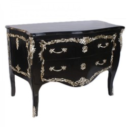 Casa Padrino Baroque Chest of Drawers in High Gloss Black and Silver, 130 x 65 x 90 cm - Handcrafted Luxury Solid Wood Furniture
