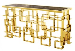 Casa Padrino Console de Luxe Art Déco Acier Inoxydable Finition Or avec Plateau en Marbre 150 x 60 x H. 77 cm Casa Padrino Console de Luxe Art Déco Acier Inoxydable Finition Or avec Plateau en Marbre 150 x 60 x H. 77 cm