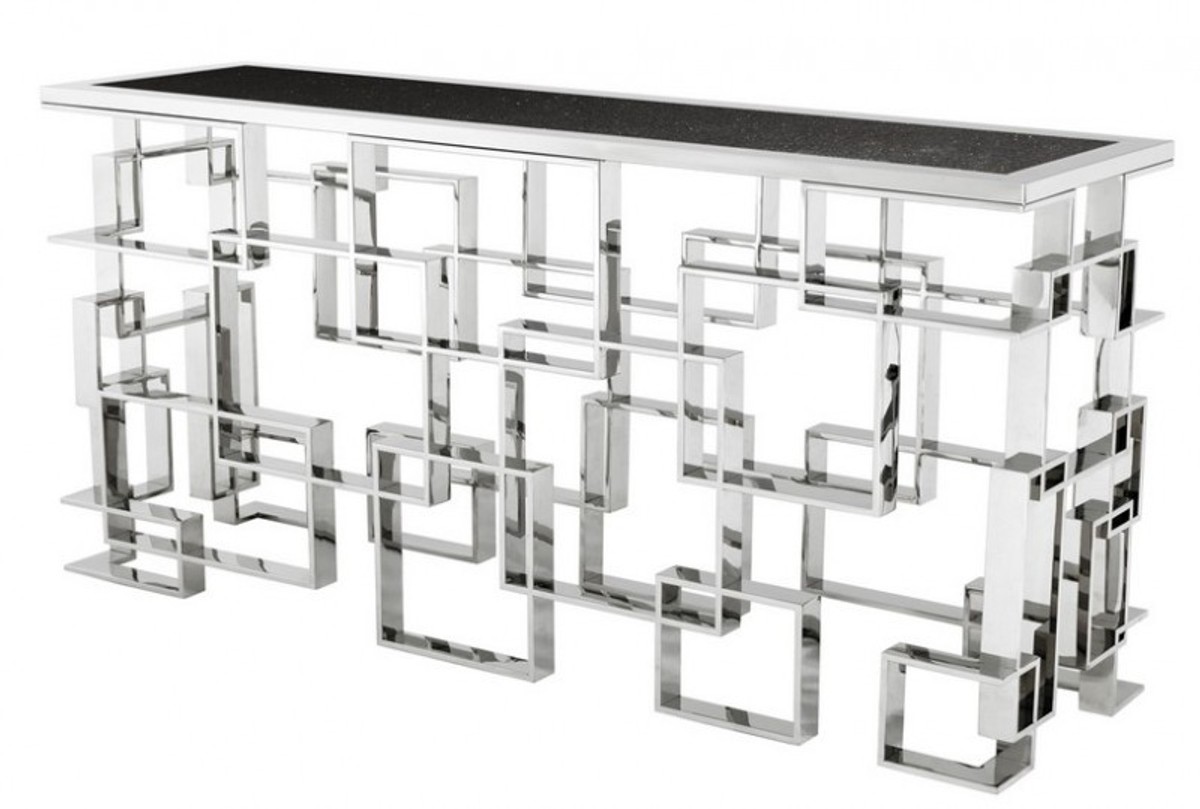 Casa Padrino Art Deco luxury stainless steel panel / nickel finish with granite top 150 x 60 x H. 77 cm - console table - Secretary console - Telephone table - Hotel Furniture Casa Padrino Art Deco luxury stainless steel panel / nickel finish with granite top 150 x 60 x H. 77 cm - console table - Secretary console - Telephone table - Hotel Furniture