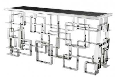 Casa Padrino Console de luxe Art Déco en acier inoxydable finition nickel avec plateau en granit 150 x 60 x H. 77 cm Casa Padrino Console de luxe Art Déco en acier inoxydable finition nickel avec plateau en granit 150 x 60 x H. 77 cm