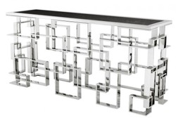 Casa Padrino Console de luxe Art Déco en acier inoxydable finition nickel avec plateau en granit 150 x 60 x H. 77 cm Casa Padrino Console de luxe Art Déco en acier inoxydable finition nickel avec plateau en granit 150 x 60 x H. 77 cm