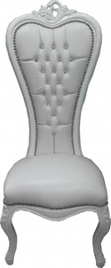 Casa Padrino Barock Thron Stuhl Queen Anne Weiß Lederoptik / Weiß mit Bling Bling Glitzersteinen - Hochlehnstuhl