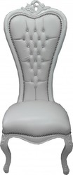 Casa Padrino barroco silla trono de la reina Anne Weiß con aspecto de cuero / blanco con el bling bling de diamantes de imitación - alta sillón Casa Padrino barroco silla trono de la reina Anne Weiß con aspecto de cuero / blanco con el bling bling de diamantes de imitación - alta sillón