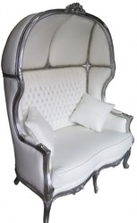 Casa Padrino Barock 2er Ballon Sofa Weiß Lederoptik / Silber - Breite 132 cm - Luxuriöse Sitzgelegenheit Casa Padrino Barock 2er Ballon Sofa Weiß Lederoptik / Silber - Breite 132 cm - Luxuriöse Sitzgelegenheit