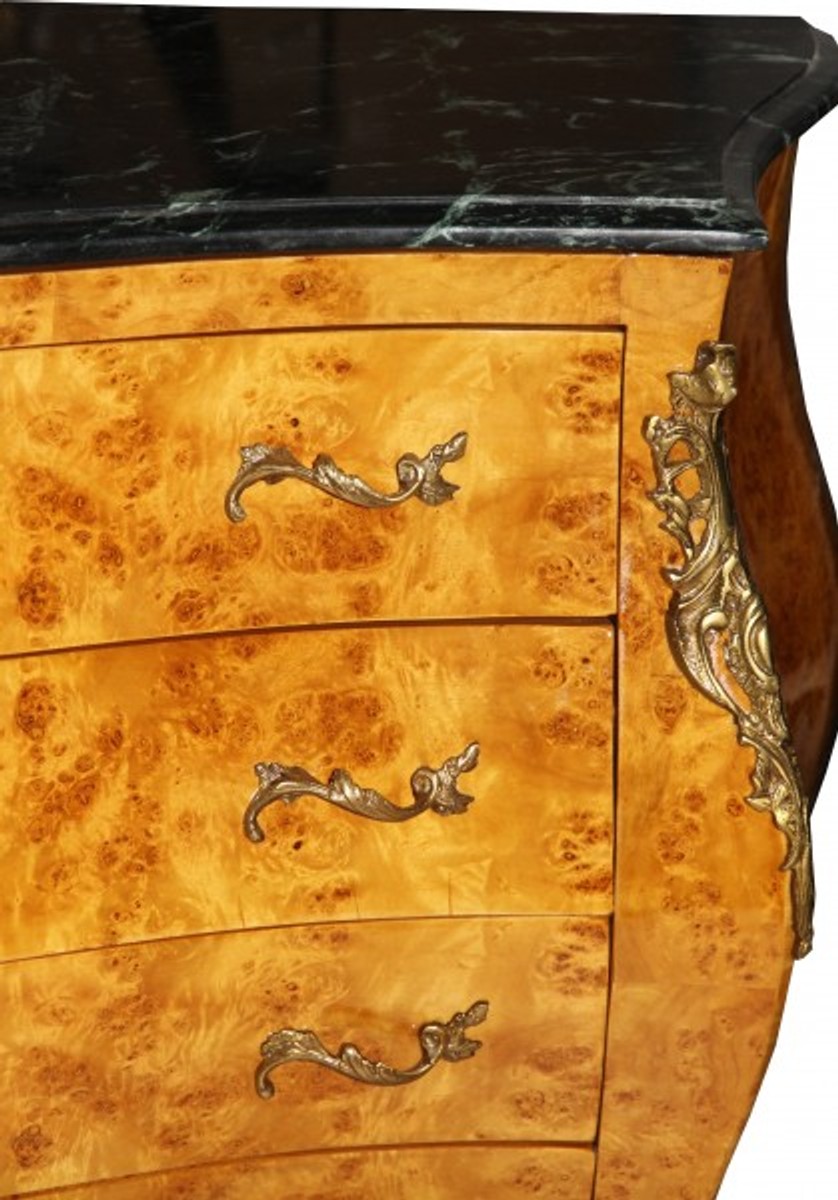 Casa Padrino Baroque chest birdseye maple with 4 drawers and marble top 125 cm - Handcrafted from solid wood Casa Padrino Baroque chest birdseye maple with 4 drawers and marble top 125 cm - Handcrafted from solid wood