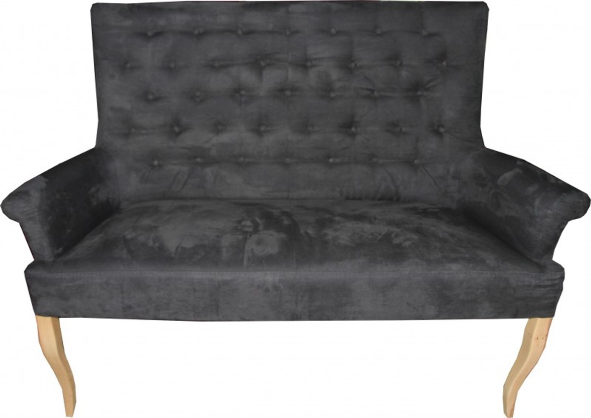 Casa Padrino Designer Chesterfield Bench / sofa dark gray / wood colors - Retro Salon Furniture Baroque Casa Padrino Designer Chesterfield Bench / sofa dark gray / wood colors - Retro Salon Furniture Baroque