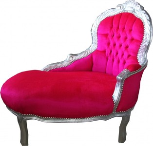Casa Padrino Baroque Children's Chaise Longue in Antique Style Pink / Silver - 101 x 51 x 93 cm